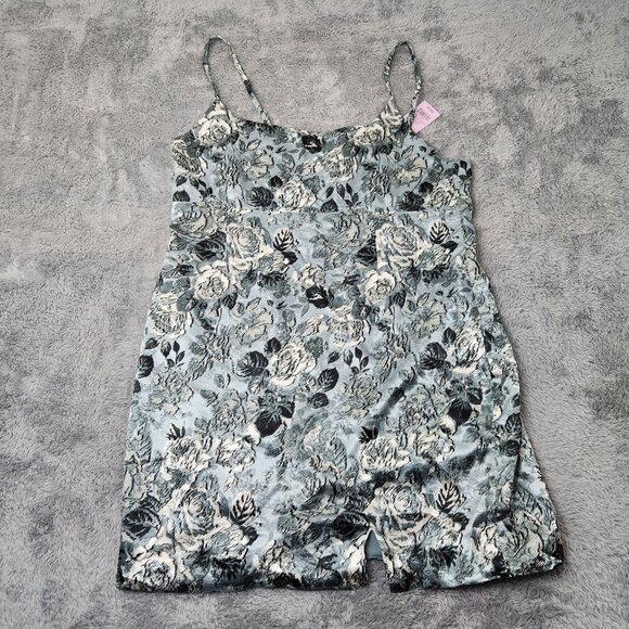 Wild Fable Slip Dress Womens XXL Blue Silver Spaghetti Straps Floral Short Zip - Picture 1 of 16